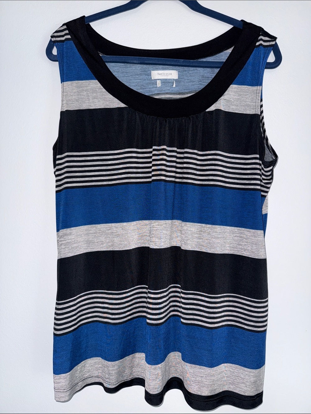 Van Heusen Black, Blue & Gray Striped Scoop Neck Tank